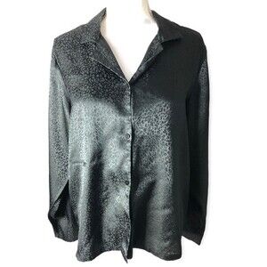 Gilligan & O’Malley Sleepwear Black Leopard Print Silky Sleep Shirt
